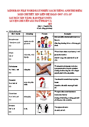 Luyện chuyên sâu ngữ pháp và bài tập Tiếng Anh Lớp 10 - Unit 1 Family life
